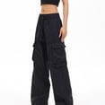 thumbnail image 6 of Cargo Pants for Women with Deep Side Pockets, Pull Rope Adjustable Elastic Waist, Breathable Workout Joggers, Casual Solid Color Trousers for Hiking Travel, Fitness Gifts for Women, 6 of 8