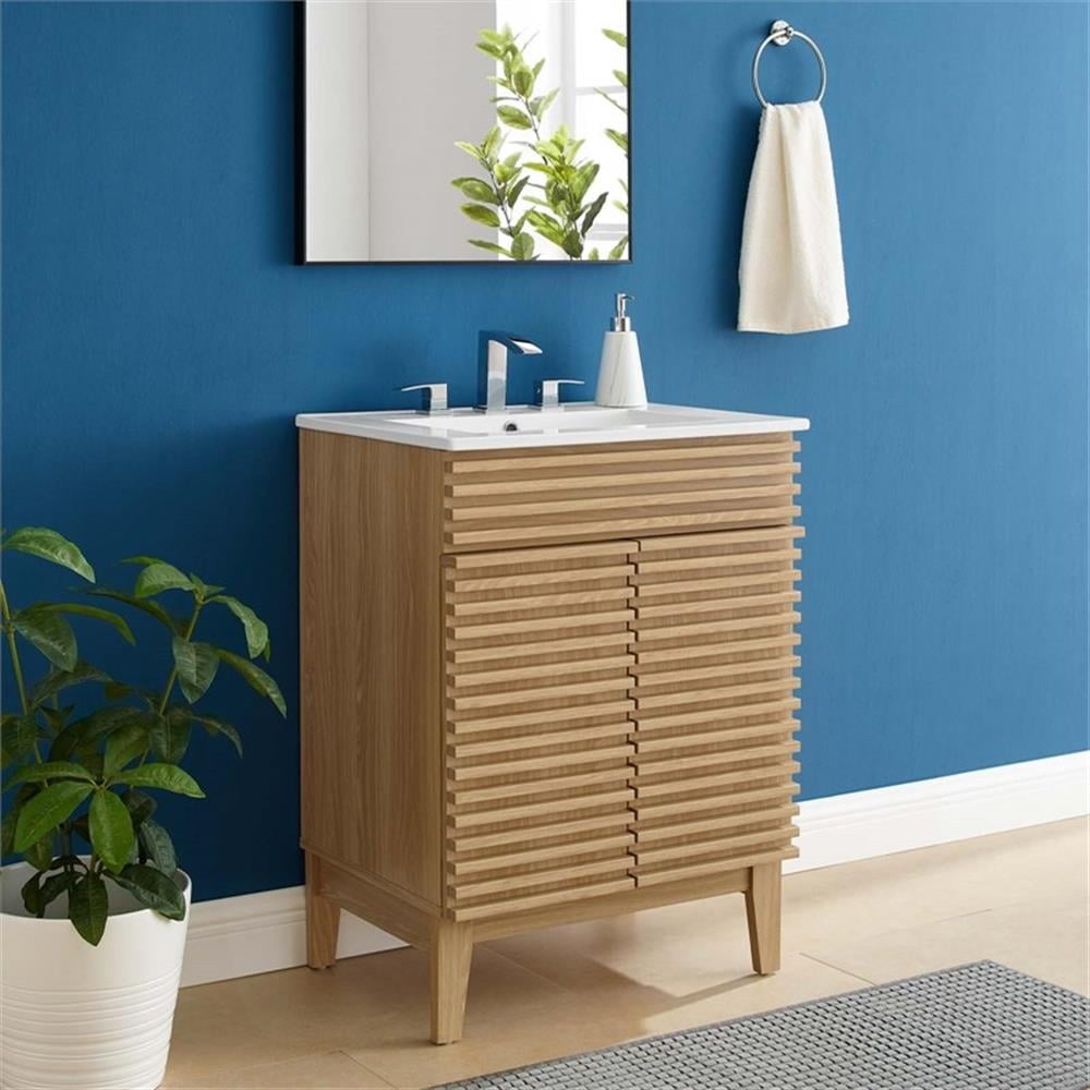 Modway Render Bathroom Vanity in Oak White