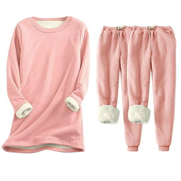 SHTXOZHI Winter Lounge Sets for Women 3 Pcs Fuzzy Lined Long Sleeve Pajama Tops and 2Pcs Pants