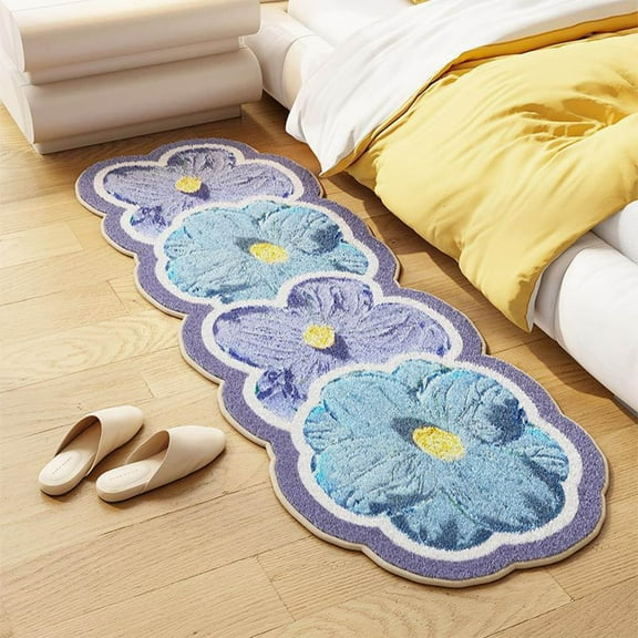 SDJMa Spring Summer Flower Bath Rug, Soft Plush Floral Bath Mat, Absorbent Non-Slip Floor Mat for Bedroom Bathroom Kitchen Living Room Decor, 19.6" x 47.2"