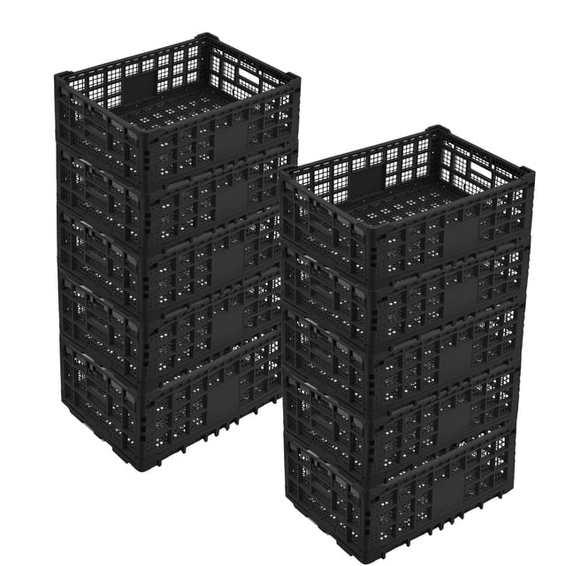 GloryStar Multi-Purpose Foldable Storage Crate, Heavy Duty Plastic Design with Reinforced Walls, Stackable for Garage, Kitchen, and Office