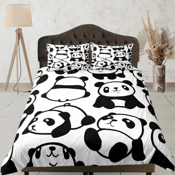 Lindo Pandas Blanco y Negro Funda Nórdica Colorido Colcha, Niños Ropa de cama completa