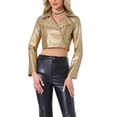 thumbnail image 1 of Chaqueta corta de moto con cremallera de manga larga de cuero sintético para mujer INSPIRE CHIC XS dorada, 1 of 6