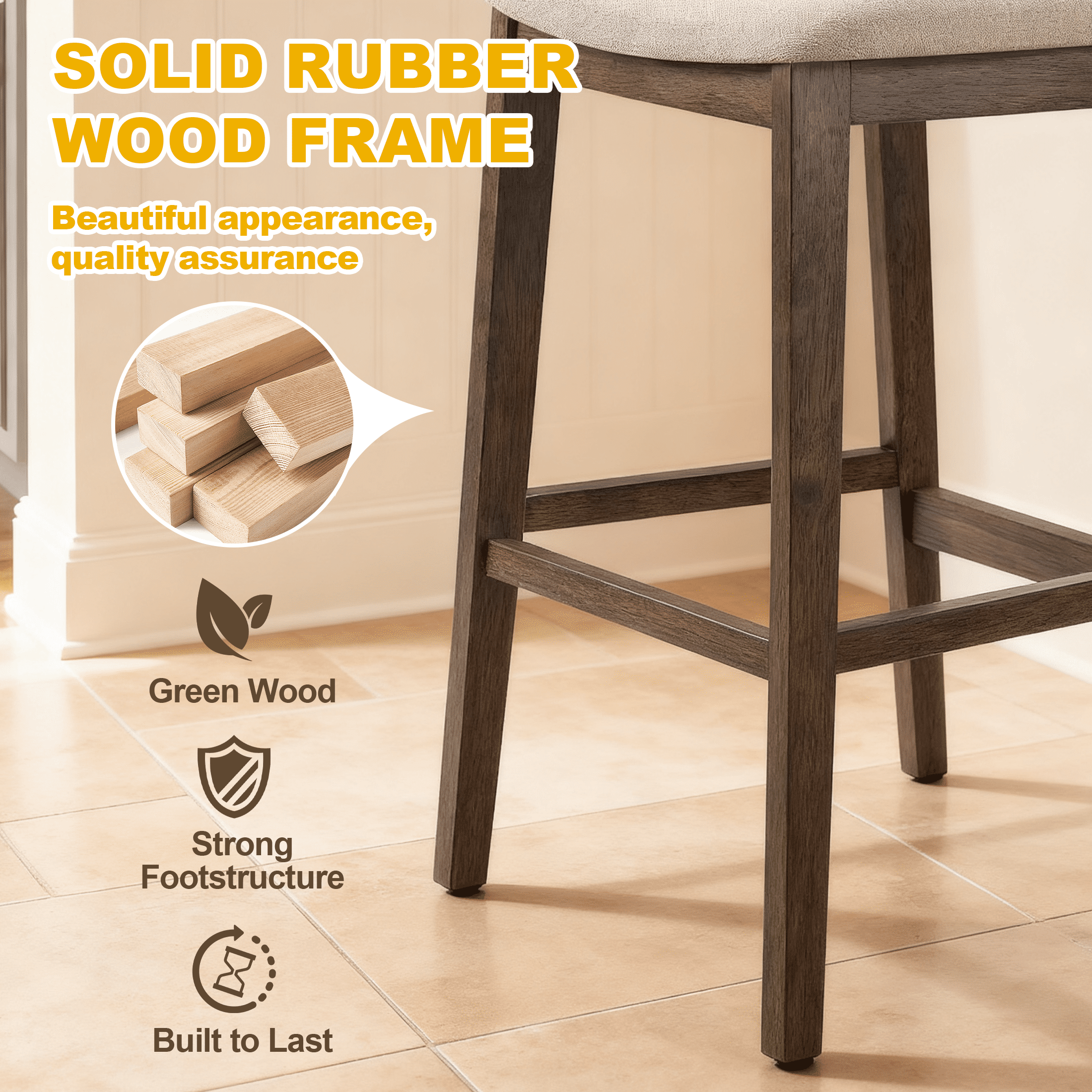 TrumanPick 30" Counter Height Bar Stools Set of 2, Modern Linen Upholstered Barstools with Back & Wood Legs, Farmhouse Kitchen Island Chairs for Dining Room Bar, Beige