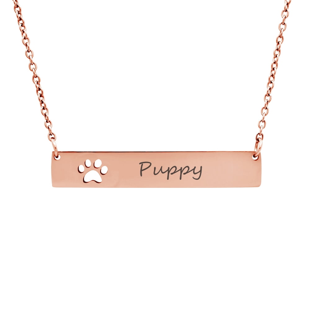 Anavia Personalized Paw Print Bar Name Necklace - Engrave Name Necklace - Stainless Steel - Birthday Gift for Her