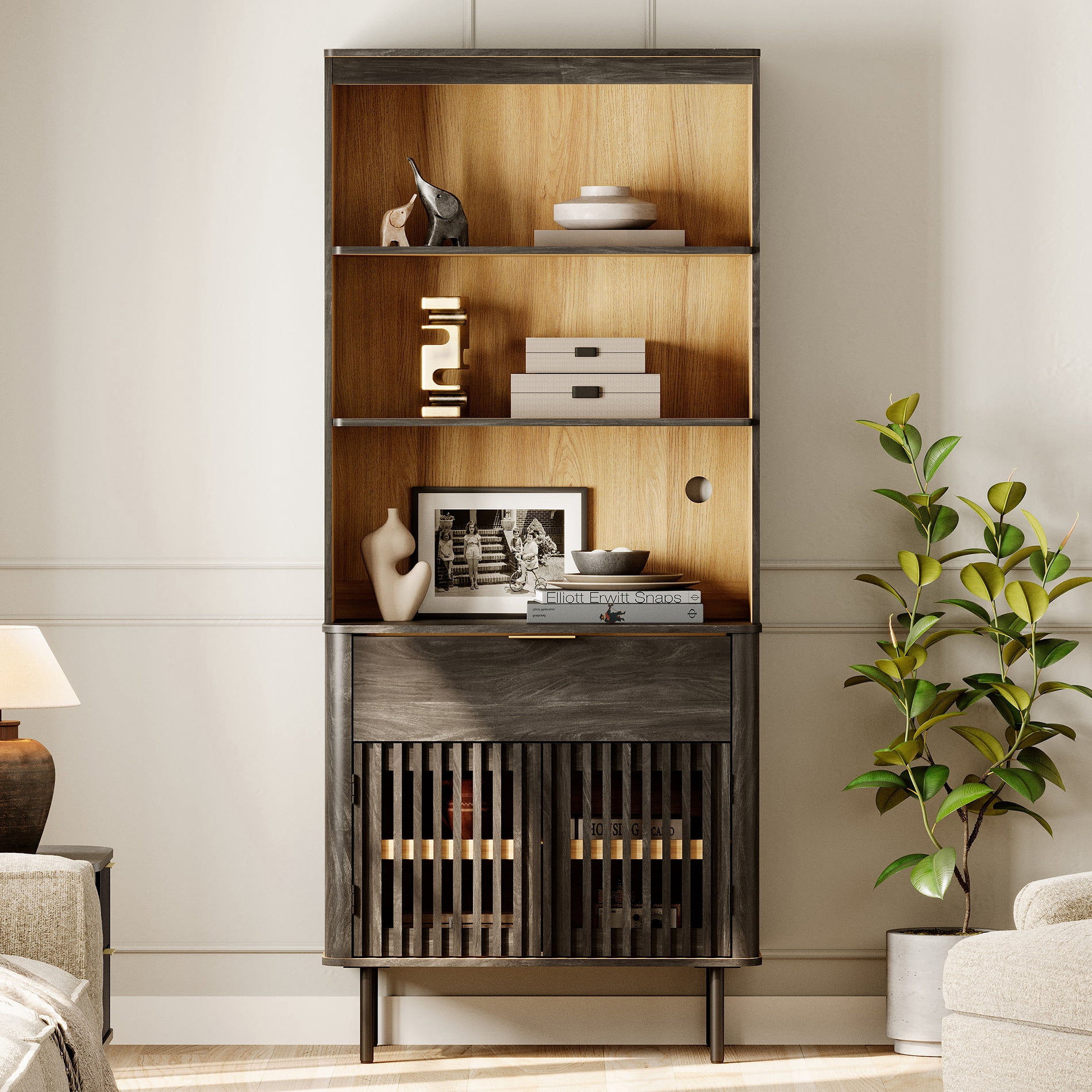 72.8" H X 31.5" W Kitchen Pantry Storage Cabinet, Push-to-open Door Kitchen Hutch With Drawer And Adjustable Shelf, Black