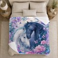 thumbnail image 5 of Black and white horses floral Flannel Blanket cozy butterfly equine artwork Home Decor for couch bedroom reading nook, Wedding Gift for horse lovers and couples, 5 of 9