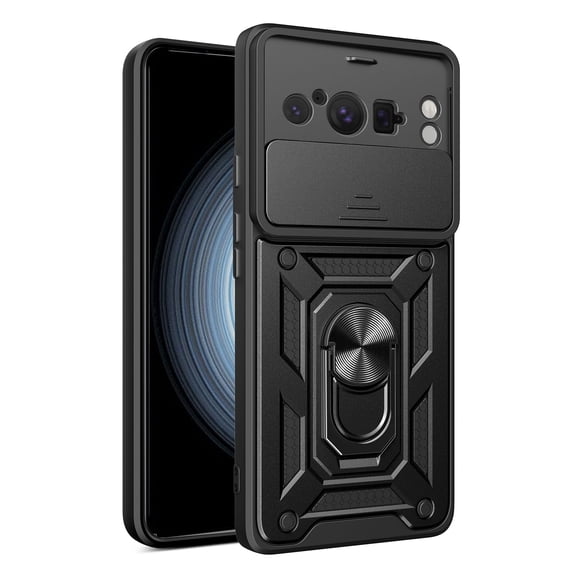 for Google Pixel 9 / 9 Pro Case, with Ring Kickstand and Camera Protection,Heavy Duty Protective Shockproof Protective Rubber PC Phone Back Cover for Google Pixel 9 / 9 Pro - Black
