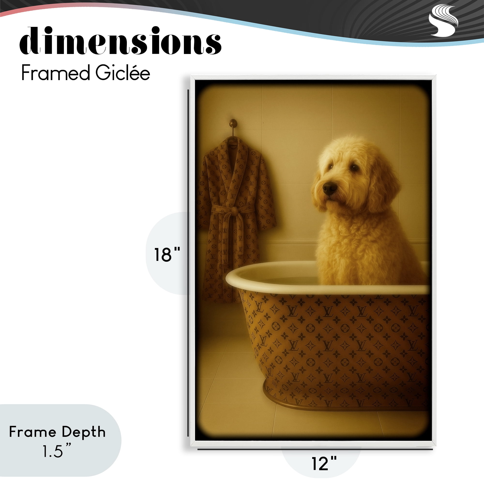Stupell Industries Couture Dog in Luxury Tub White Framed Giclee Art, design by Grotto Studios