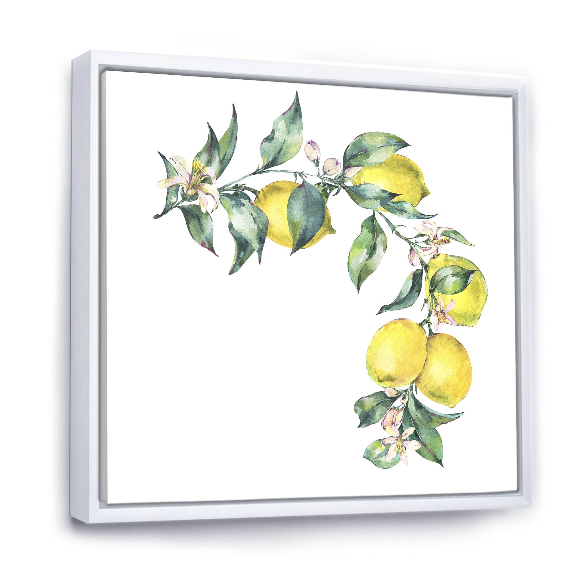 Designart 'Branch of Leaves and Yellow Lemons II' Tropical Framed Canvas Wall Art Print