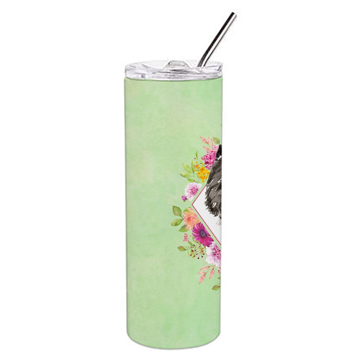 Carolines Treasures CK4416TBL20 Bouvier des Flandres Green Flowers Stainless Steel 20 oz Skinny Tumbler 20 oz multicolor
