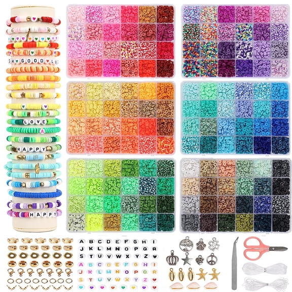 Jiaroutk 19500PCS 144 Colors Clay Beads for Bracelets Making Kit (6mm), Polymer Heishi Beads with Charms Gifts for Teen Girls Crafts for Girls Ages 8-12(Multicolor)