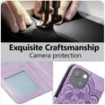 thumbnail image 4 of Mandala Case for iPhone 14/iPhone 13, Premium Leather Flip Wallet Card Slots Magnetic Stand Protective Ultra Slim Shockproof Case with Lanyard, Embossed Flip Cover - Purple, 4 of 16