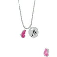 thumbnail image 2 of Delight Jewelry Silvertone Translucent Hot Pink Flying Butterfly Silvertone Script Initial Disc - M - Charm Necklace, 20"+3", 2 of 4
