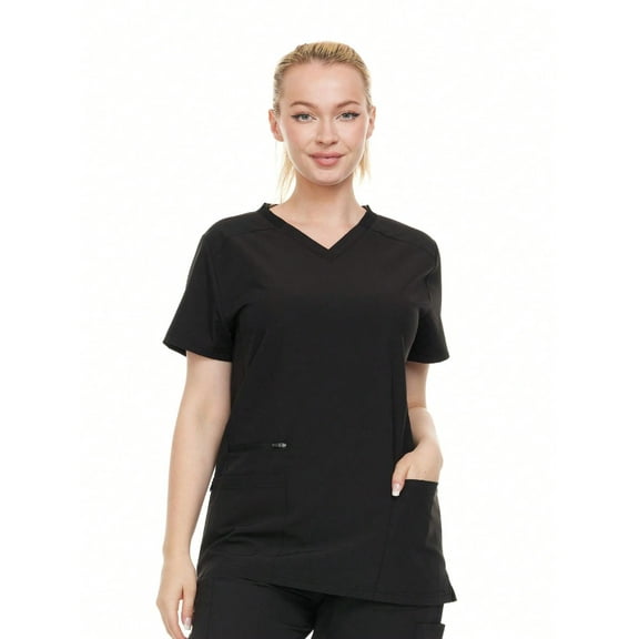 HEAL WEAR Modern Women's V-Neck Scrub Top Breathable 4-Way Stretch with Multi-Pocket Utility Design