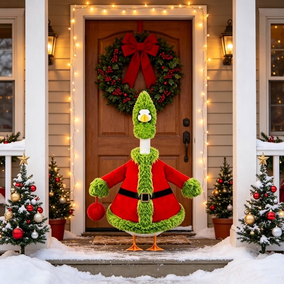 GWAAMB Christmas Goose Costume Set, Fits 23 Inch Statue, Hat and Outfit, for Patio Garden Holiday Decor