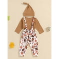 thumbnail image 4 of Suealasg Newborn Infant Boys Thanksgiving Outfits 3Pcs Baby Boys Fall Clothes 1 3 6 9 12 Months Turkey Print Crew Neck Long Sleeve Rompers Overall Pants Hat Set, 4 of 8