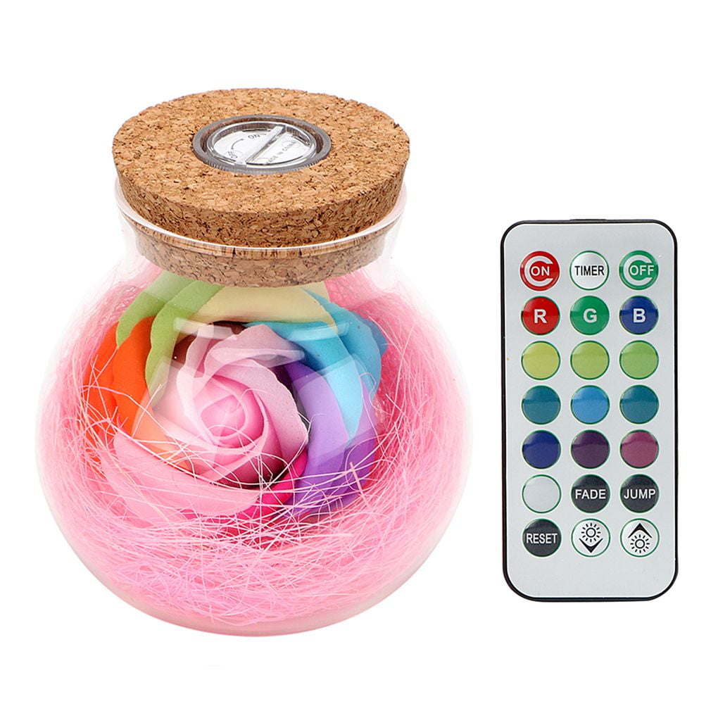 maytalsoy Wishing Bottle LED Romantic Bulb RGB Dimmer Lamp Rose Flower