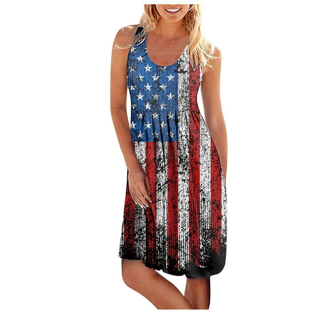 Wodstyle - Womens Summer 4th of July Sleeveless Independence Day Mini ...
