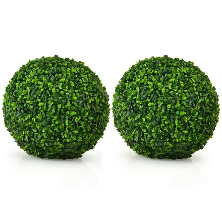 Costway 2 PCS 15.7'' Artificial Boxwood Topiary Balls UV Protected Indoor Outdoor