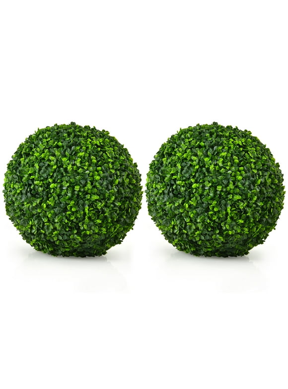 Costway 2 PCS 15.7'' Artificial Boxwood Topiary Balls UV Protected Indoor Outdoor