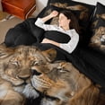 thumbnail image 4 of Feelyou Romantic Lion Animal Bedding Comforter Set 7 Pieces for Adult, Lover Valentines Day Full Bedding Set, Jungle Wildlife Reversible Fitted Sheet Flat Sheet, Lightweight Room Decor, 4 of 7