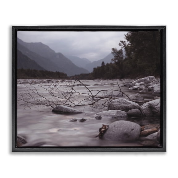 Stupell Industries Coastal Woodland Nature Mountain Creek Black Floating Frame Canvas Art, 31 x 25, by Lil' Rue