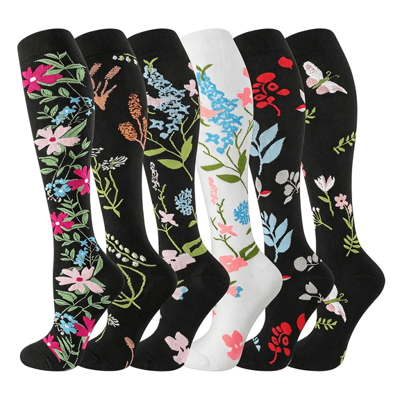 XIRQI 6 Pairs Compression Socks for Women & Men Circulation-Support Knee High Socks 20-30 Mmhg for Nursing,Athletic, Running,Travel Womens Compression Socks (S/M)
