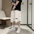 thumbnail image 4 of Pantalones cortos de estilo americano con cintura elástica para hombre, marca de moda, estilo hip hop, ropa de calle, pantalones cortos casuales de verano de dos piezas con ilusión holgada, 4 of 5