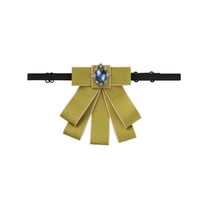 INSPIRE CHIC Women's Rhinestone Ribbon Bow Ties Solid Color Brooch Pre-Tied Bowknot for Casual Retro Yellow