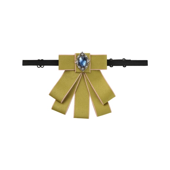 INSPIRE CHIC Women's Rhinestone Ribbon Bow Ties Solid Color Brooch Pre-Tied Bowknot for Casual Retro Yellow