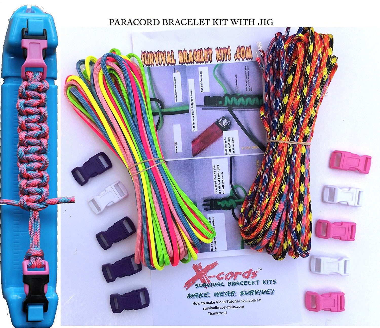 X Cords Paracord Bracelet Kit 550lb Parachute Cord Craft Kits With Instructions And Buckles Walmartcom
