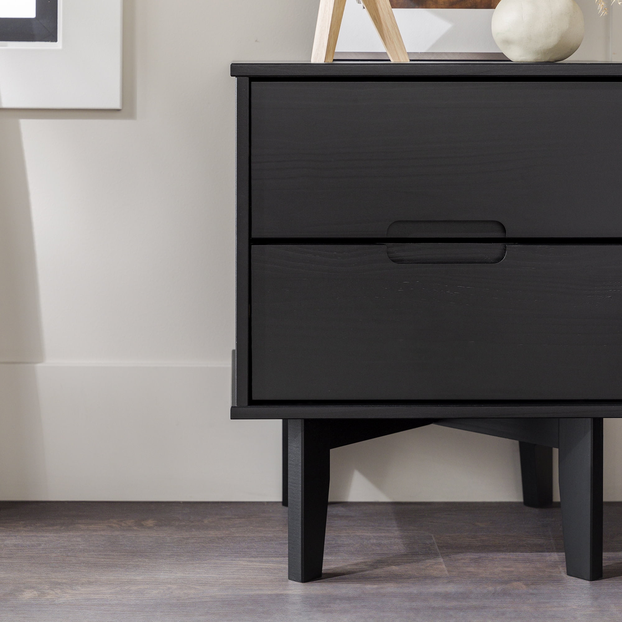 Walker Edison 2-Drawer Groove Handle Solid Wood Nightstand – Black