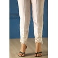 thumbnail image 4 of Casual or Work Elastic Waist White Cotton Trousers With Lace for Petite Women (White - 922ID4, M (Petite) Short), 4 of 6
