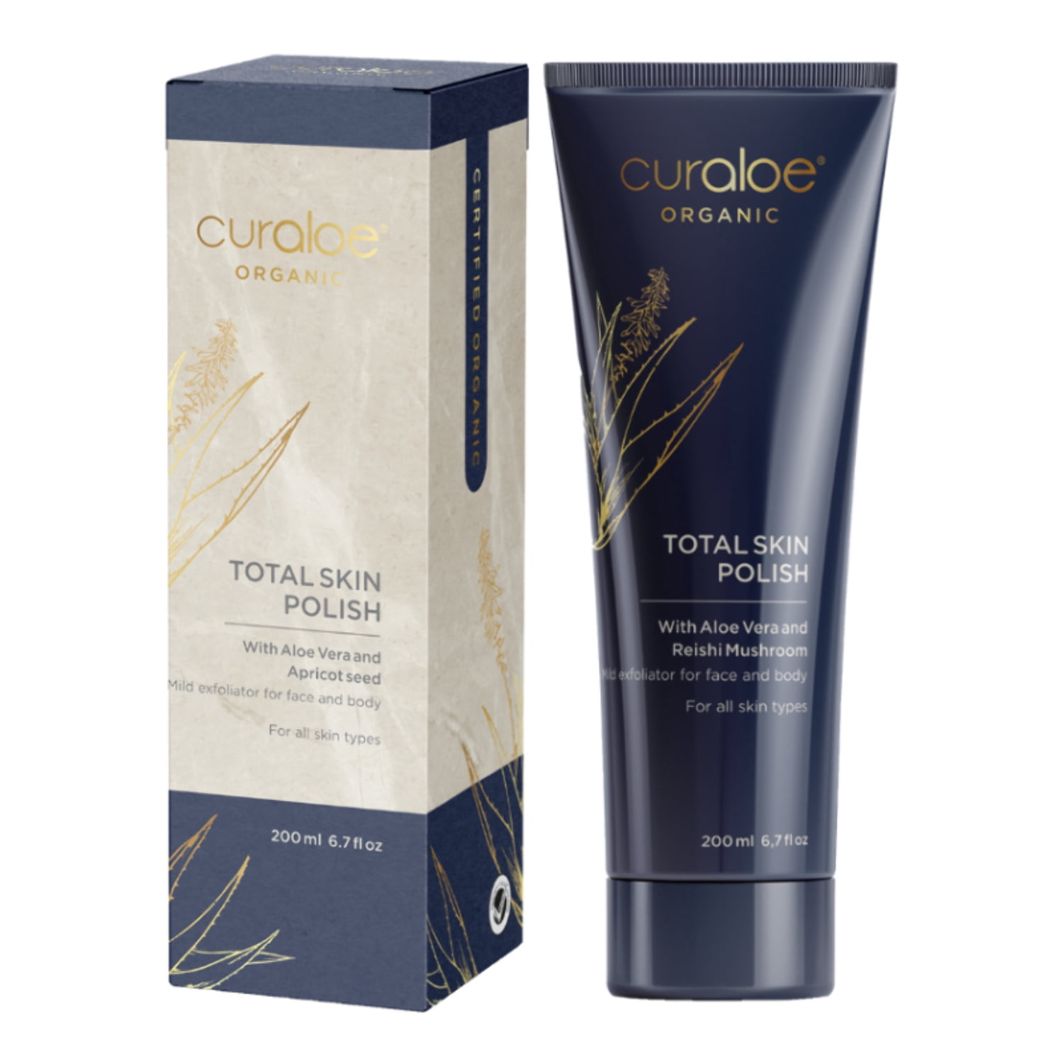 Curaloe Organic Total Skin Exfoliator Scrub, with 83% Aloe Vera and Apricot Seed, Cleanser and Moisturizer wash for Dry Skin, Wrinkles, Acne, 6.7 fl. oz.