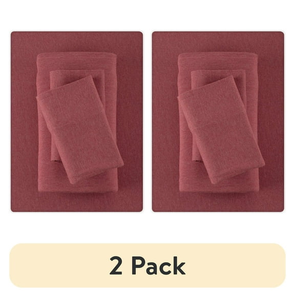 (2 pack) Mainstays Cotton Rich Extra Soft Jersey Bed Sheet Set, Full, Red Sedona, 4 Pieces