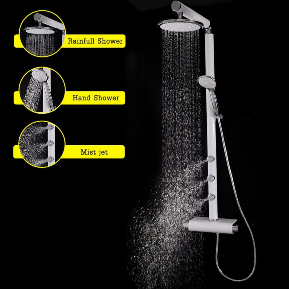 Finihen Shower Panel, Shower Panel Tower System, 48 Inch Aluminium Alloy Shower Column with Hand and Head Shower, Silver Finihen Shower Panel, Shower Panel Tower System, 48 Inch Aluminium Alloy Shower Column with Hand and Head Shower, Silver