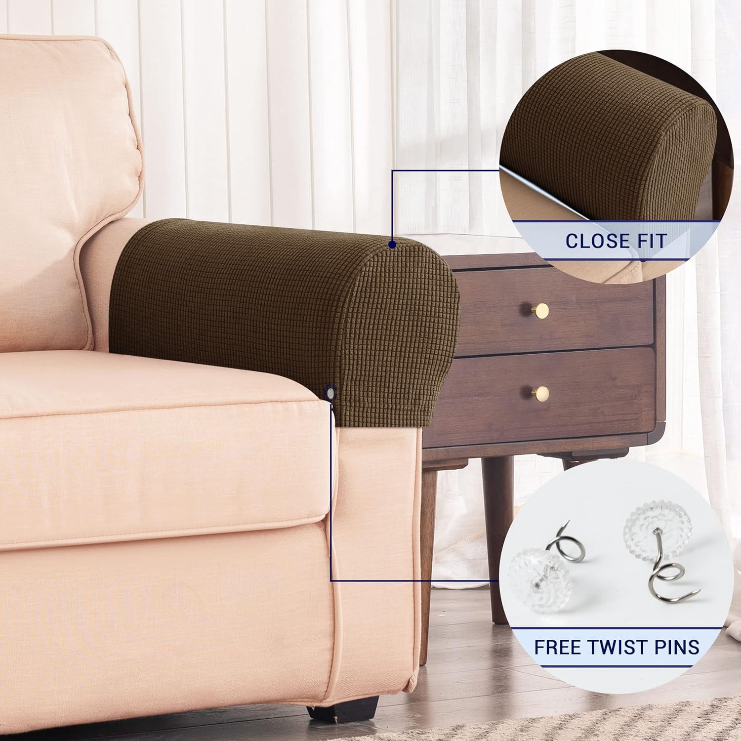 Stretch Armrest Spandex Arm Covers for Chairs Couch Armchair Slipcovers for Recliner Sofa with Twist Pins 2pcs