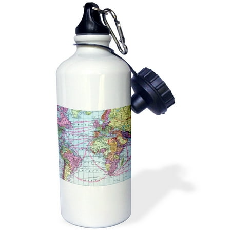 3dRose Colorful Vintage World Map - distance calculations between countries on lines - south america africa, Sports Water Bottle, 21oz