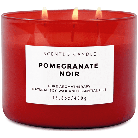 Pomegranate Noir Aromatherapy Candle 3 Wick Large Soy Scented Candles for Men and Women 15.8 Oz