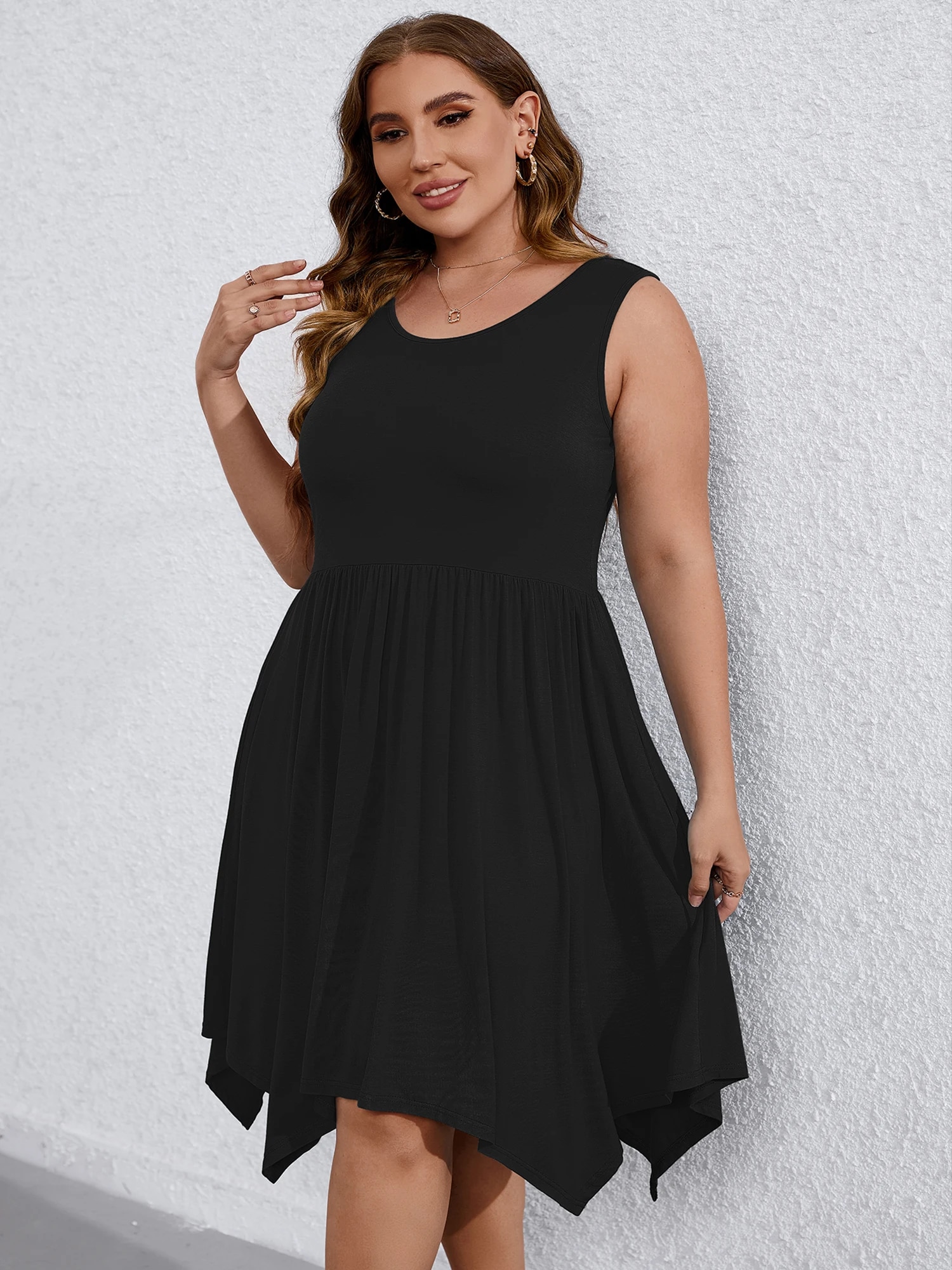 Showmall Women's Plus Size Sleeveless Midi Dress, Black photo 8