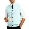 thumbnail image 6 of Men's Ribbed Knit Sweater Vest V Neck Casual Button Down Sleeveless Cardigan Trendy, #03 Light Blue, XXL, 6 of 6