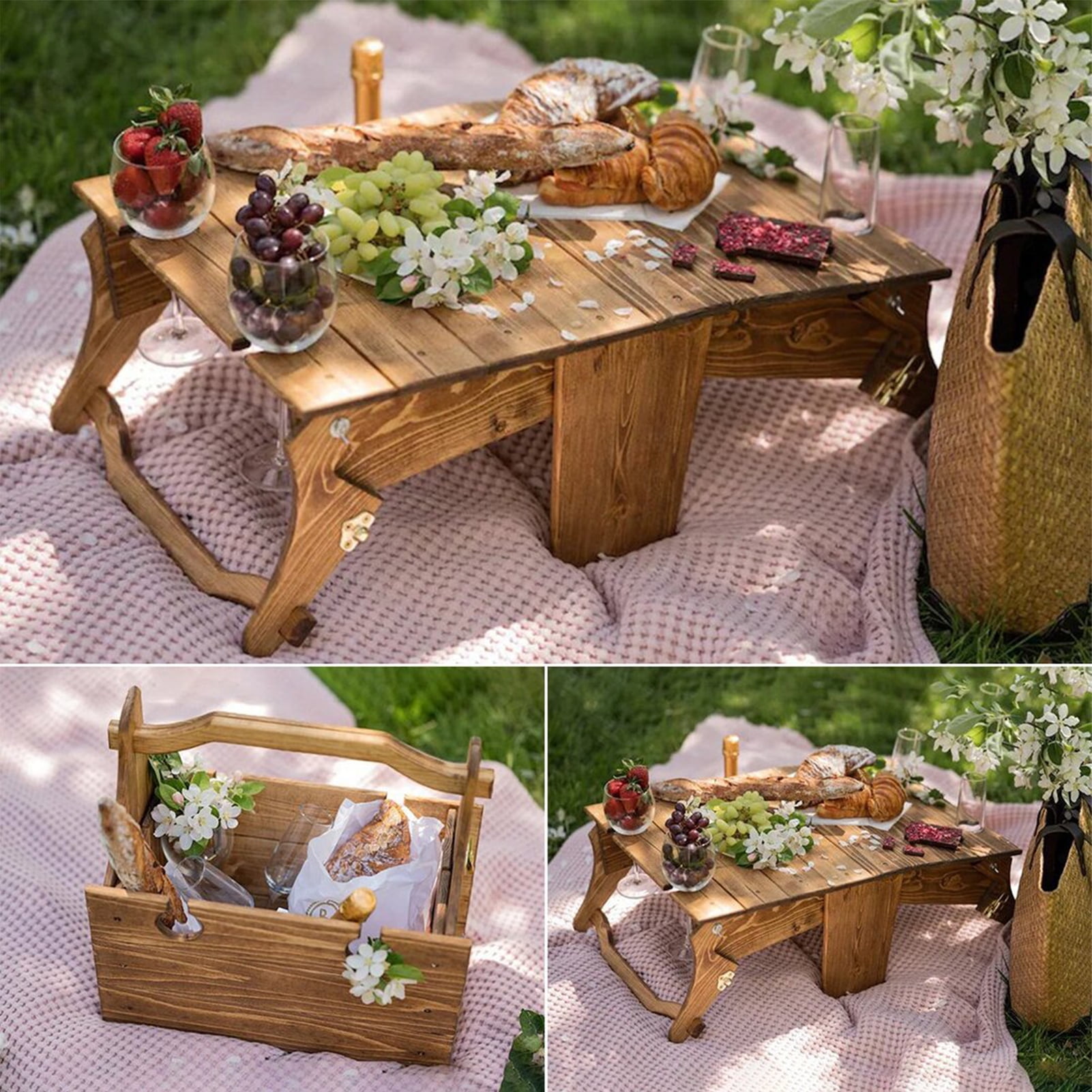 Zeus2in1 Convertible Folding Picnic Basket Table Wood Strong Bearing