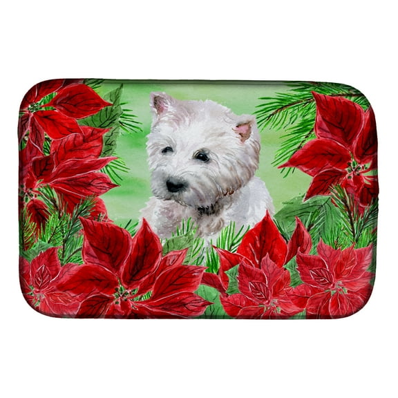 Westie Poinsettas Dish Drying Mat