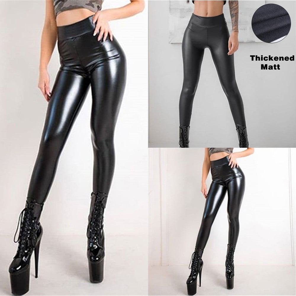 MYG Women Fashion PU Leather Pants Stretchy High Waist Leggings