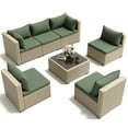 thumbnail image 2 of POTEBAN 7 Pieces Outdoor Patio Furniture Set, Grey Rattan Wicker Outdoor Conversation Sectional Sofa Set with Cushions for Backyard, Green, 2 of 9
