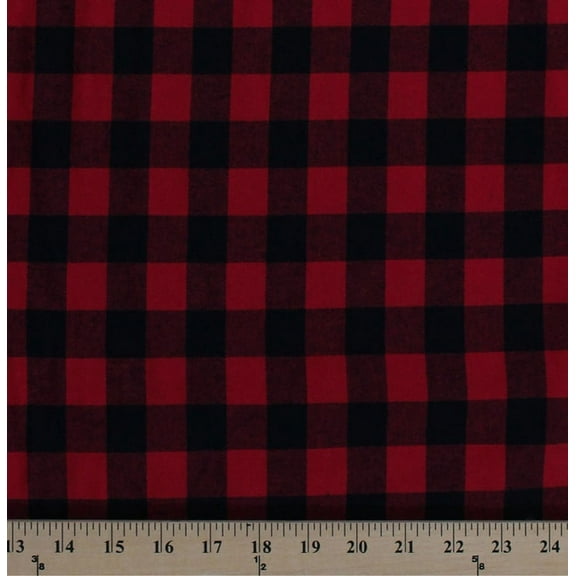 58" Flannel Red Black Buffalo Plaid Checks Checked Squares Woven Cotton Flannel Fabric by the Yard (5095M-12A)