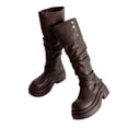 thumbnail image 6 of Women's Slouchy Knee High Boots Mid Calf Chunky Platform Boots Round Toe Riding Biker Boots with Adjustable Buckle Viking Gothic Faux Leather Shoes, 6 of 9