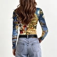 thumbnail image 7 of Women's Christmas Graphic Tee Long Sleeve Crew Neck Slim Fit Holiday Print T Shirt for Festive Party and Casual Daily Wear, 7 of 7