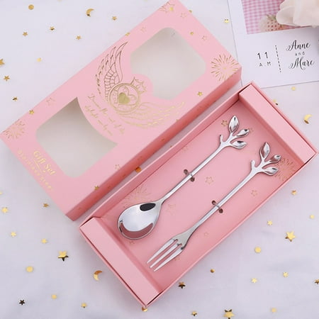 

2Pcs Retro Small Coffee Tea Spoon Fork Set Dessert Spoon Fruit Picks Fork Flatware